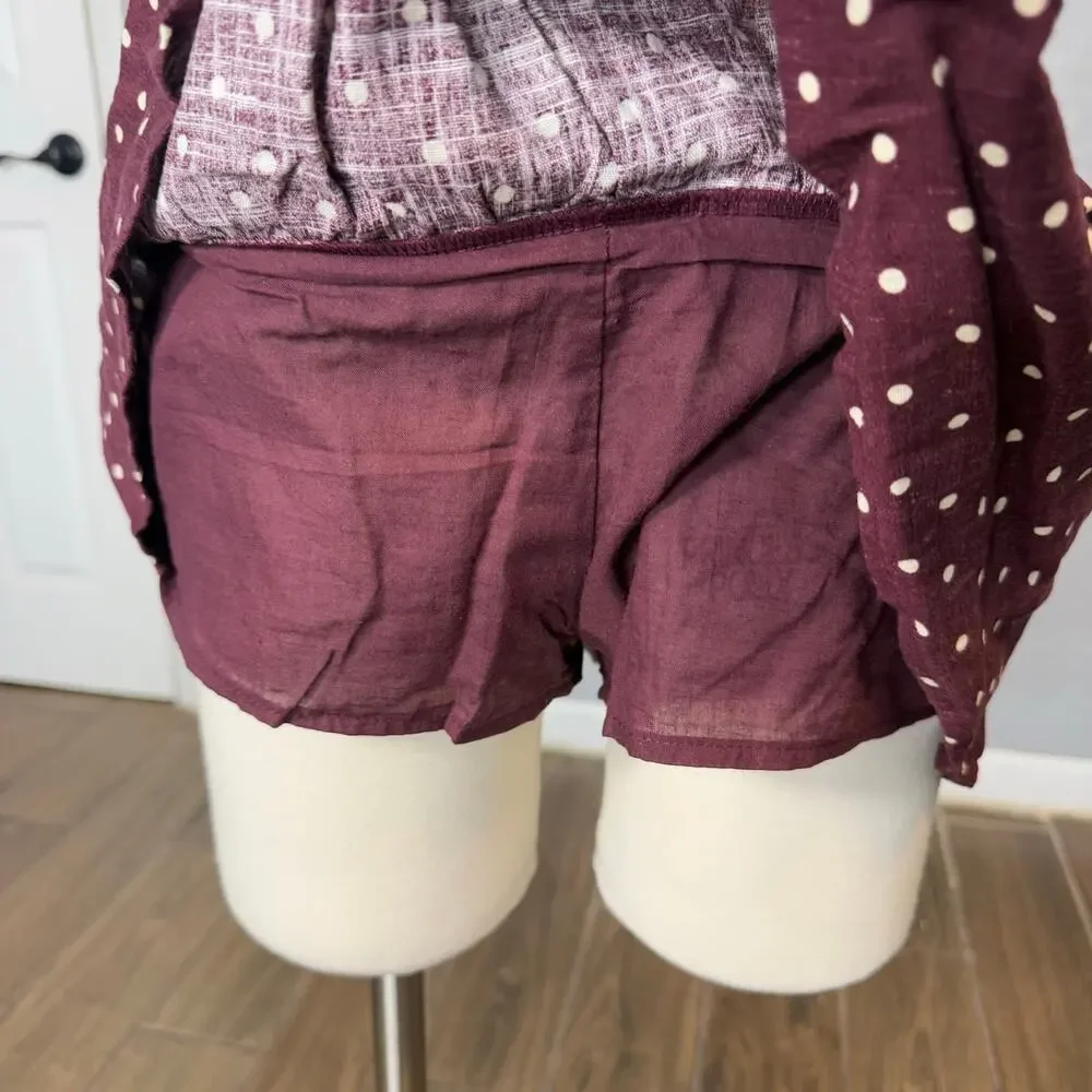 Princess Polly Tovie Frill Linen Blend Skort Plum Polka, US 12
